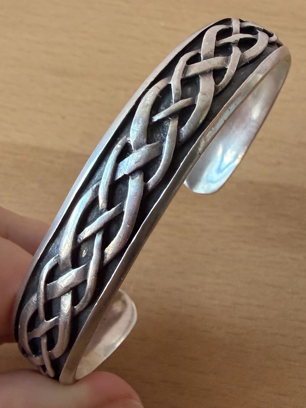 VINTAGE BRADED ORNATE WIDE CUFF BANGLE BRACELET 925 STERLING SILVER HEAVY BEAUTY